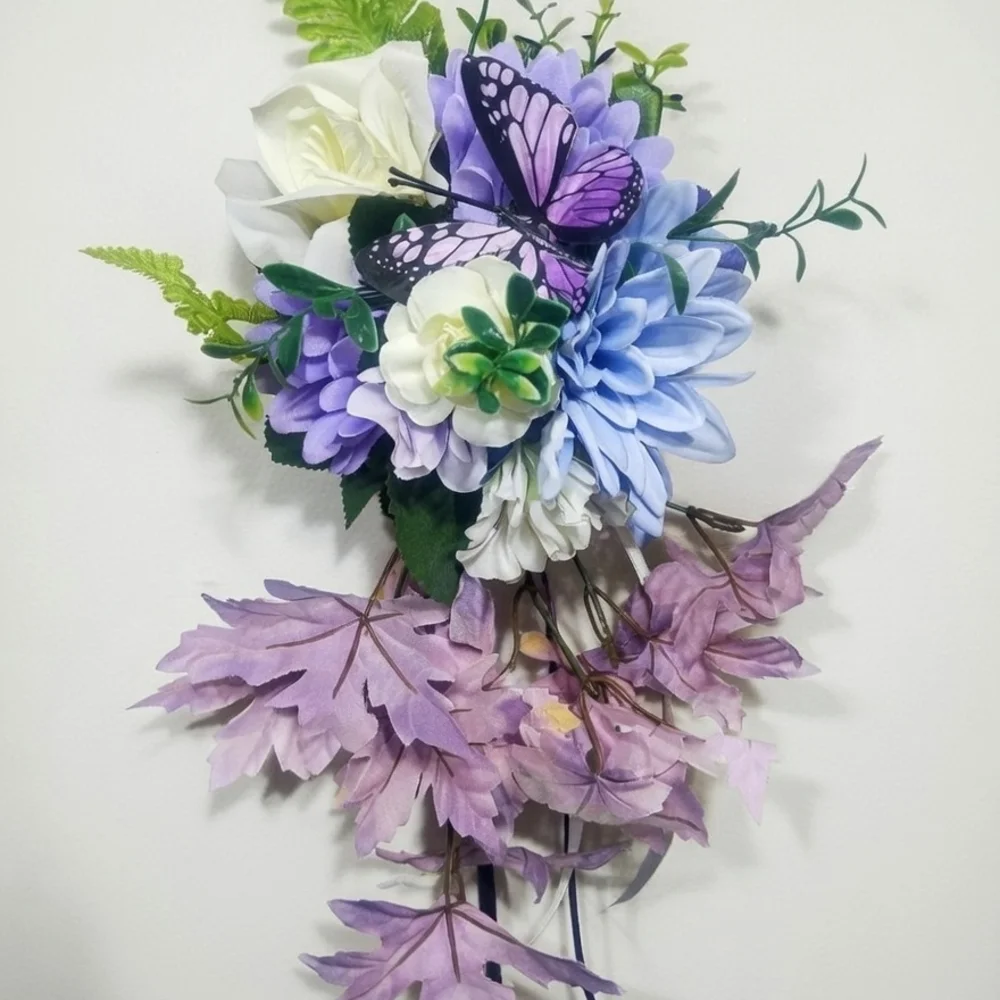 # 14 Floral Bridal Bouquet with Purple and White Accents - Picture 6 of 6